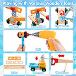 Kids Tool Set Toy For Boys - Educational Montessori Wooden Toddler Play Tool Box With Electric Drill - 59 Pcs Stem Construction Building Toys Christmas Birthday Gifts For 3 4 5 6 Year Old Boys Girls