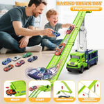 Truck Car Toys For 3, 4, 5, 6, 7, 8 Years Old Kids, Carrier Truck Race Track Toys, Foldable Transport Car Toys With 2 Foldable Race Tracks, 6 Metal Cars, Birthday Gifts For Toddler Boys Girls