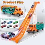 Carrier Truck Toys For 2 3 4 5 6 Years Old Boys, 2.8 Ft Race Track Transport Cars With 6 Die-Cast Metal Toy Cars, Birthday Gifts Kids Age 3-5, Racing Toys Gifts For Toddlers