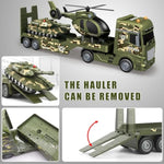 Big Green Military Truck Toy - 25.6’’ Large Semi Truck Toy With Helicopter And Tank - Army Toys With Sounds & Light, Friction Powered Cars Toys Birthday Gift For Kids Boys Girls 3 4 5 6 7 8