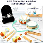 Toddler Musical Instruments - Montessori Wooden Musical Toys For Toddlers 1-3 | Modern Boho Baby Drum Set With Neutral Colors Percussion Instruments | Kids Preschool Educational