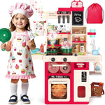 Kids Kitchen Playset, Play Kitchen For Toddlers 1-3 With Sound And Light, Cooking Stove With Steam, Play Sink And Toy Kitchen Accessories Pretend Kitchen Toys For Girls Boys 3-5 (Red)