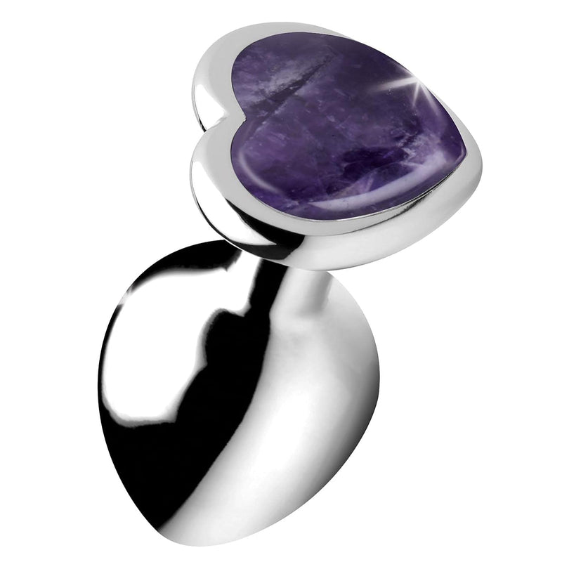 Genuine Amethyst Gemstone Heart Anal Plug - Medium