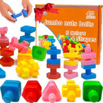 Jumbo Nuts And Bolts For Toddlers - 40 Pcs Screw Toys For Toddlers 1-3 - Occupational Therapy Toy With Storage Tote And Book - Shape Sorter Fine Motor Toy - Manipulatives For Preschoolers