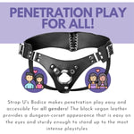 Bodice Corset-Style Strap-On Harness | Vegan Leatherette With Back Lacing, Hip Buckles & Metal O-Ring | Adjustable Fit For Women, Men & Couples | Fits 1.65” Diameter Toys | 43” Max