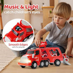 Fire Truck Toy For 3 4 5 6 7 Years Old Toddler Boys, 8-In-1 Fire Car Carrier Vehicle Set For Boys Age 3-5, Transport Car With Light & Sound, Kids Toys Cars Set For Birthday