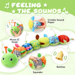 Baby Toys 0 To 12 Months, Musical Stuffed Animal Activity Soft Toys With Multi-Sensory Crinkle, Rattle And Textures, Infant Tummy Time Toys For Newborn Boys Girls, Caterpillar, Green