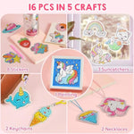 16 Projects Diamond Art Kit for Kids, 5D Gem Painting Craft Set for Girls Ages 6-12