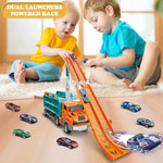 Toddler Car Truck Toys,Car Carrier Truck Toy For Kids Age 3-5 4-8,Foldable Car Track Sets With 2.8-Ft Race Track And 6 Die-Cast Race Cars, Truck Toys Gifts For 3 4 5 6 7 8+ Year Old Boys Girls(Orange)