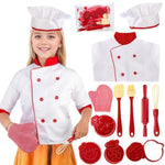 11 Pcs Kid Chef Role Play Costume Set, Pretend Chef Outfit With Realistic Accessories, Kitchen Toys Kid Cooking Dress-Up Set, Supplies Role Play Gifts For Toddlers Ages 3+, Halloween