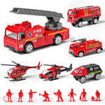 14 Pack Die-Cast Fire Truck Vehicles Sets,6 Pack Alloy Metal Fire Engine Models Car Toys And 8 Pack Firefighter, Mini Rescue Emergency Playset For Kids Boys Girls Birthday Christmas Party Favors