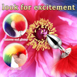 Rainbow Anal Butt Plug Fox Tail Adult Sex Toys For Women Men Couple Game Play Stainless Steel Butt Plugs Sex Toys