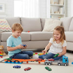 Truck Car Toys For 3, 4, 5, 6, 7, 8 Years Old Boys Girls, Carrier Truck Race Track Toys, Foldable Transport Car Toys With 2 Foldable Race Tracks 8 Metal Cars, Birthday Gifts For Toddler Boys Girls