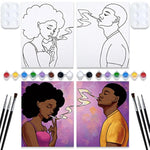 Couples Paint Party Kits Pre Drawn Canvas For Adults For Paint And Sip Date Night Games For Couples Painting Kit 8X10 African American Girl Boy (2 Pack) Valentine