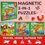 Travel Magnetic Puzzles For Toddlers 3 – 30+Pcs Dino Game With Extra-Long Play Book – Fun Travel Game Toy For Kids Ages 3-5 – Strong Magnets For Car Activities – Fun Toddler Puzzle Ages 3-4