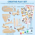 4 Diy Wooden Aircrafts-Build & Paint Your Own Wooden Airplane Craft Kit, Art & Craft Kit Diy Projects, Easy To Assemble Birthday Gifts For Boys 6-12 Year Old