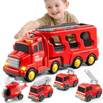 5-In-1 Fire Trucks Toy Set For Boys Age 1-3 3-5, Fire Car Truck For Toddlers 1 2 3 4 5 6 Years Old, Christmas Birthday Gift Car Sets With Light Sound