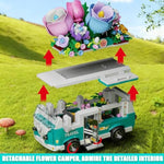 Flower Car Building Block Set, City Camper Van Building Set Botanical Collection Flowers Vehicles Blocks Toys Friends Creative Gift For Boys Girls 6-12 Years Old (862 Pcs)