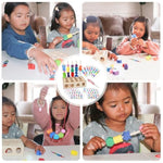 3 In 1 Montessori Wooden Beads Sequencing Toy Set & Lacing Beads, Matching Shape Stacker, & Stacking Blocks With Box For 3 4 5 6 Year Old Toddler, Stem Preschool Learning Gift For Kids Boy/Girl