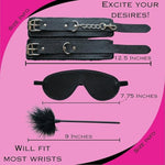 Fuzzy Handcuffs Set – Handcuffs For Grownups Bedroom, Sexy Handcuffs, Sex Restraint With Soft Sex Feather And Sex Blindfold – Intimate Bondage Kit For Couples & Romantic Date Night Fun
