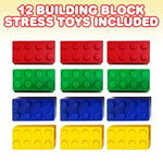 Building Block Stress Relief Toys For Kids, Set Of 12, Stacking Construction Foam Squeeze Toys In 4 Vibrant Colors, Birthday Party Favors, Goodie Bag Fillers Office Gifts Sensory Fidget