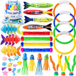 35Pcs Pool Diving Swimming Toys, Summer Underwater Game Toys With Pool Fishes Dive Sticks Rings Gems Storage Bag For Kids Swim Birthday Party Favors