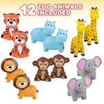 Vinyl Zoo Animals Toys (Pack Of 12) - Assorted Squeezable Toys Safari Animals Figures - Safari Birthday Party Favors For Kids, Jungle Figures For Fun Bath & Play Time