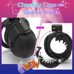 Resin Male Chastity Cage With 4 Adjustable Rings & Spiked Nails - Ventilated Sm Bondage Toy, Concealed Lock Design For Secure Penis Training (Black,Flat-Ring)
