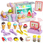 Ice Cream Toy For 3 4 5 6 Year Old Girls, Play Ice Cream Counter Shop Playset For Kids, Ice Scoop, Play Casiher Register Toy, Christmas Birthday Gifts For Girls 3 4 5 6 Year Old (Green&Purple)