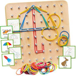 Wooden Geoboard - Montessori Toys For 3 4 5 Year Old Kids And Toddlers, Educational Toy With 30 Pattern Cards And 40 Rubber Bands To Create Figures, Brain Teaser Stem Toy Geo Board