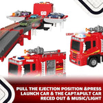 3In1 Fire Trucks Toys For Toddlers Ages 3-5, Carrier Toy Truck & Foldable Race Track, 12 Die Cast Cars Firetruck Toys For Toddlers 1-3 3-5 W/Light & Sound, Kids' Play Cars & Race Cars For Boys Girls