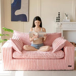 59" Bean Bag Sofa Couch, Loveseat Boneless Couch In A Box, Upholstered Small Mini Sofa With Deep Seating For Living Room Bedroom Office Apartment, No Assembly, Pink