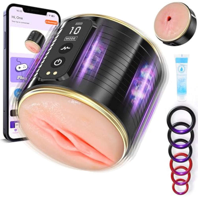 Vibrating Male Masturbator Sex Toys - Open Ended App Control Male Vibrator Stroker With 10 Vibrations, 3D Lifelike Vagina Anus Pocket Pussy Penis Massager, Blowjob Toy Adult Sex Toys For Men
