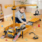 Carrier Truck Race Track Boy Toddlers Toys, Truck Toys For Toddlers 3-5 5-7, Toy Transport Car With Tower Crane Light & Sound, Excavators Cars Gifts For Age 3 4 5 6 7 Years Old Boys Girls