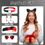 Stainless Anal Cat Tail Set Anal Expandor: Massage Nipples Clip With Bell Sexy Plush Cat Ear Headband Faux Leather Necklace Roleplay Couples Flirting Sex Toys (Red Black)