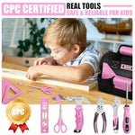 32-Piece Kids Real Tool Set, Pink Kids Size With 12” Storage Bag, Safety Certified Children Learning Hand Tools For Boys And Girls Age 6+, Diy, Construction, Woodwork, Christmas Birthday Gift