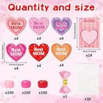 24 Pcs Mom Necklace Craft Kit, DIY Wooden Heart Beads & Greeting Cards for Kids