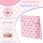 Bow Corduroy Sanitary Pad Pouch Soft Discreet Pad Bags for Period for Women Cute Nursing Pad Holder Menstrual Cup Tampon Pouch First Period Gift Feminine Bag (Pink)