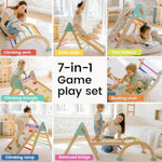 Pikler Triangle Set,7-In-1 Foldable Montessori Toddler Climbing Toys Indoor, Wooden Playground Jungle Gym For Kids, Climber Gift For Boys & Girls Toddler Climbing Toys (Rainbow)