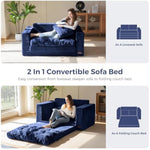 Convertible Sofa Bed, Pull Out Loveseat Sleeper Sofa, Folding Couch Bed With Pillows For Living Room, Navy