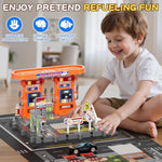 Toy Cars Playsets, Activity Drivers Playset, Gasstation With Moveable Hoses, Parking Lot, 1:64 Scale Toy Cars And Car Garage Toys For Toddlers 1-3, Car-Activated Playing Method