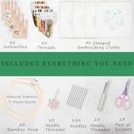 4 Sets Beginner Embroidery Kits with Floral Patterns, Hoops, Needles & Fabric
