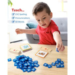 Wooden Short Vowel Reading Letters Sorting Spelling Games, Site Cvc Words Learning Flashcards Alphabet Puzzle Montessori Educational Toy Gift For Kids 3 4 5 Years Old