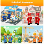 8-Set Bendable Play People Figures For Kids - Firefighters, Police Officers, Construction Workers, Sanitation And Community Helpers Figurines