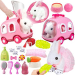 Plush Bunny Toy For Kids Girls, Hopping Walking Ears Wiggling Electric Rabbit, Feeding Interactive Pets Bunny Toys & Cage Easter Accessories Birthday Xmas Gifts For Toddlers 3 4 5 6