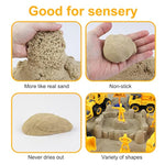 Sand Construction Kit,Sandbox,2.2Lbs Magic Sand W/4 Take Apart Construction Trucks,Tower Crane,8 Sand Molds,4 Worker Figures,4 Road Signs,Toys For Boys Girls Age 4-8 Yellow,Brown