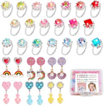 Toddler Toys For Ages 5-7 Little Girl Jewelry,Clip On Earrings For Girls,Adjustable Rhinestone Rings For Girls Pretend Play And Dress Up Rings For 4 5 6 7 8 9 10 11 12 Year Old Girl Birthday Gifts