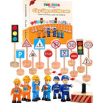 20-Piece Set Wooden Road Signs For Kids β Traffic Signs With Action Figures For Kids - Traffic Lights, Street Signs, Stop Sign, Toy People, Construction Workers, Community Helpers & Police Figures