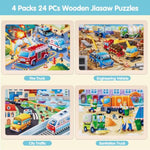 Jigsaw Puzzles Wooden Puzzles For Kids Ages 4-6 Preschool Educational Toddlers Toys Construction Vehicle Puzzle Fire Truck Urban Transportation Sanitation Truck Gifts For 3 4 5 6 Year Old Boys Girls