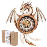 3D Wooden Dragon Wall Clock Puzzle Kit for Adults, DIY Home Decor Craft